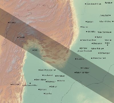 Map of the eclipse path across Pakistan on 12/26/2782
