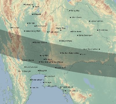 Map of the eclipse path across Thailand on 12/26/2782