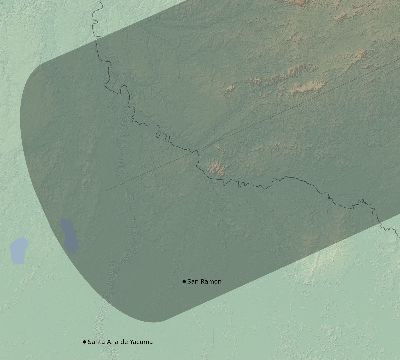 Map of the eclipse path across Bolivia on 06/22/2783