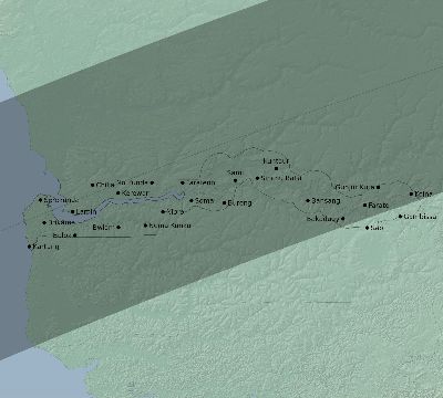Map of the eclipse path across Gambia on 06/22/2783