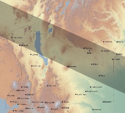 Map of the eclipse path across Kenya on 06/22/2783