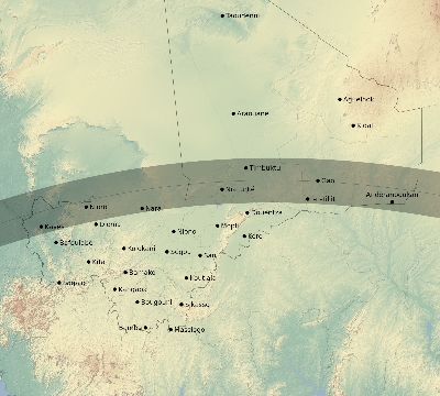 Map of the eclipse path across Mali on 06/22/2783