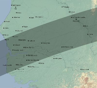 Map of the eclipse path across Senegal on 06/22/2783