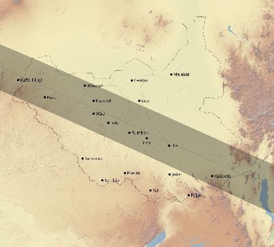 Map of the eclipse path across South Sudan on 06/22/2783