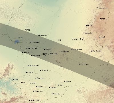 Map of the eclipse path across Chad on 06/22/2783