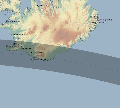 Map of the eclipse path across Iceland on 06/10/2784