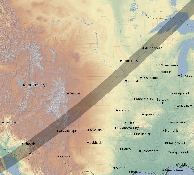 Map of the eclipse path across United States on 06/10/2784