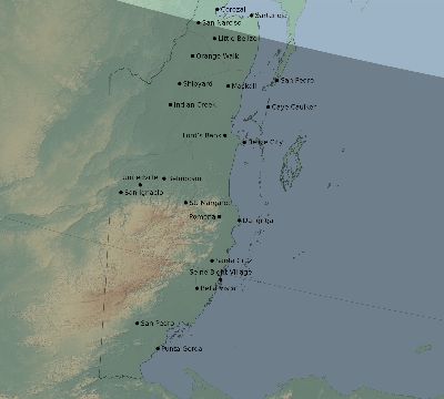 Map of the eclipse path across Belize on 10/14/2786