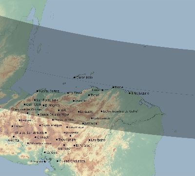 Map of the eclipse path across Honduras on 10/14/2786
