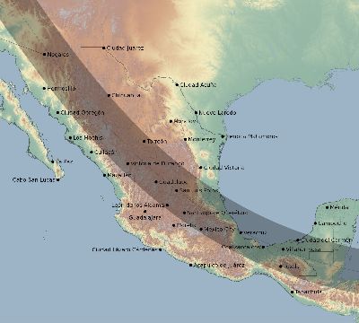 Map of the eclipse path across Mexico on 10/14/2786
