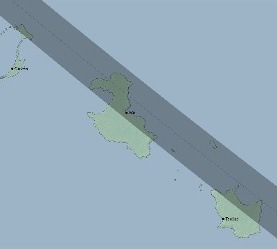 Map of the eclipse path across New Caledonia on 10/03/2787