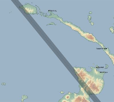 Map of the eclipse path across Papua New Guinea on 10/03/2787