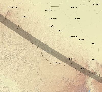 Map of the eclipse path across South Sudan on 08/03/2790