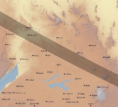 Map of the eclipse path across Uganda on 08/03/2790