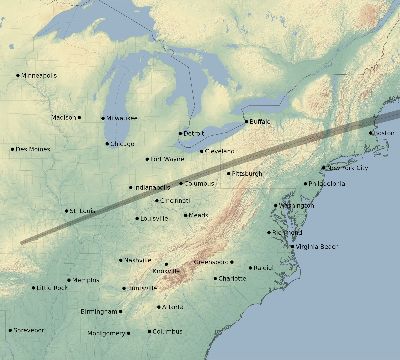 Map of the eclipse path across United States on 08/03/2790
