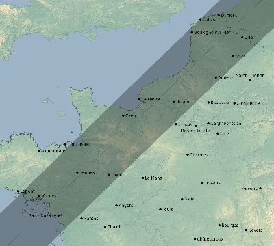 Map of the eclipse path across France on 01/16/2792