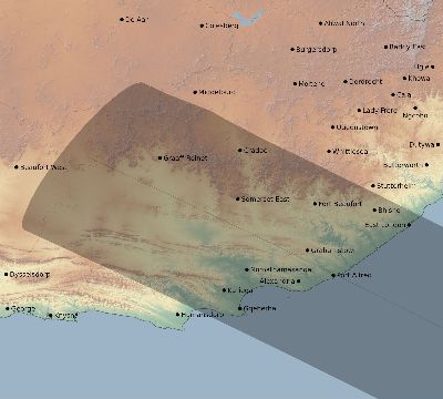 Map of the eclipse path across South Africa on 11/25/2793