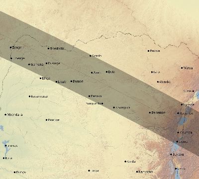Map of the eclipse path across DR Congo on 11/14/2794