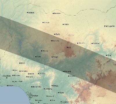 Map of the eclipse path across Nigeria on 11/14/2794