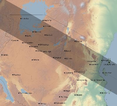 Map of the eclipse path across Tanzania on 11/14/2794