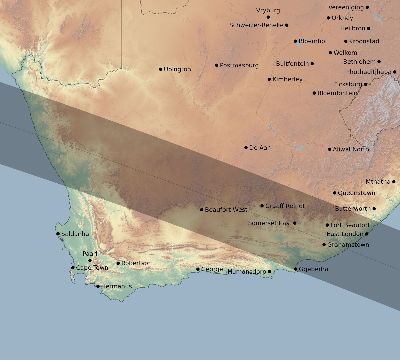 Map of the eclipse path across South Africa on 05/11/2795