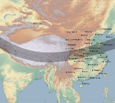 Map of the eclipse path across China on 11/03/2795