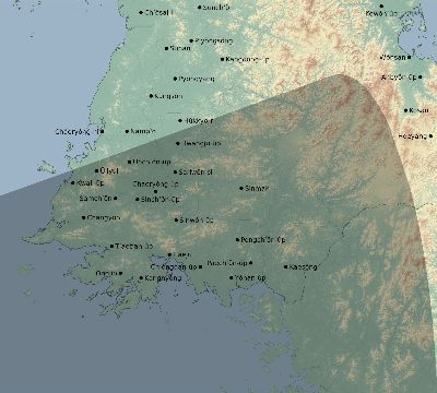Map of the eclipse path across North Korea on 11/03/2795
