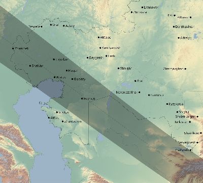 Map of the eclipse path across Kazakhstan on 11/03/2795