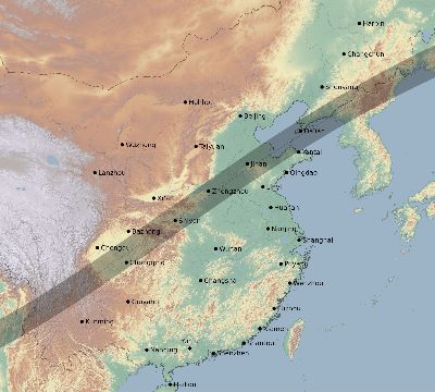 Map of the eclipse path across China on 03/20/2797