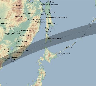 Map of the eclipse path across Russia on 03/20/2797