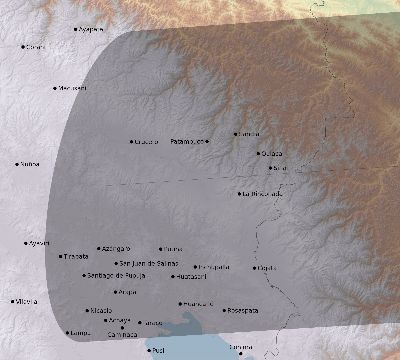 Map of the eclipse path across Peru on 09/13/2797