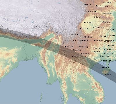 Map of the eclipse path across China on 09/02/2798