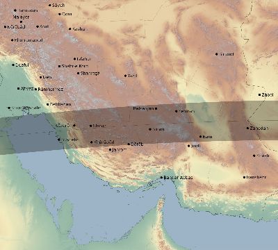 Map of the eclipse path across Iran on 09/02/2798