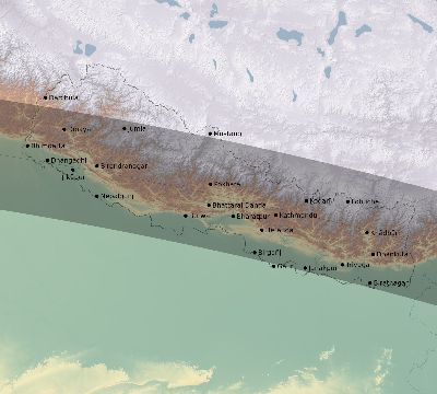 Map of the eclipse path across Nepal on 09/02/2798