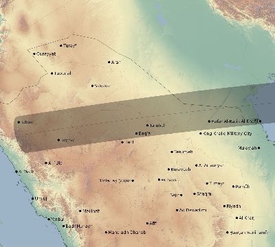 Map of the eclipse path across Saudi Arabia on 09/02/2798
