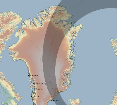 Map of the eclipse path across Greenland on 08/23/2799