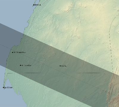 Map of the eclipse path across Western Sahara on 01/06/2801