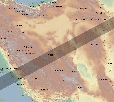 Map of the eclipse path across Iran on 01/06/2801