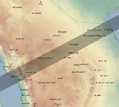 Map of the eclipse path across Saudi Arabia on 01/06/2801