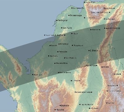 Map of the eclipse path across Colombia on 07/02/2801