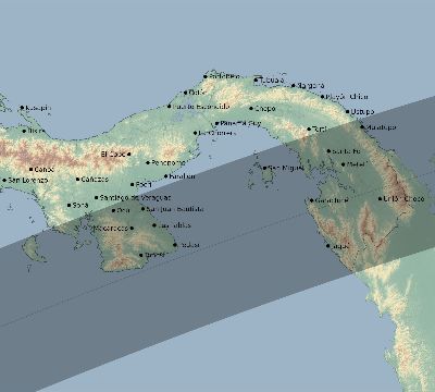 Map of the eclipse path across Panama on 07/02/2801