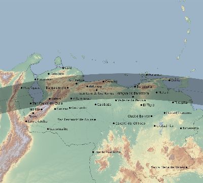Map of the eclipse path across Venezuela on 07/02/2801
