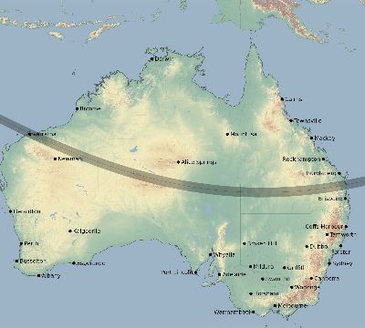 Map of the eclipse path across Australia on 12/26/2801