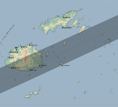 Map of the eclipse path across Fiji on 12/26/2801