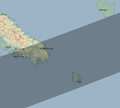 Map of the eclipse path across New Caledonia on 12/26/2801