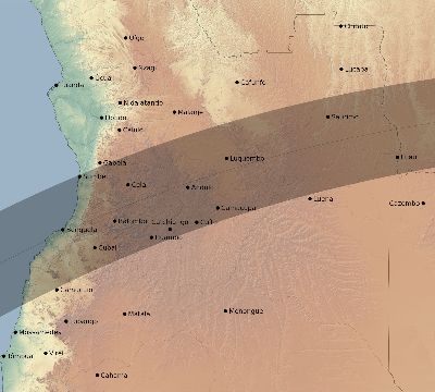 Map of the eclipse path across Angola on 05/01/2804