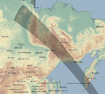 Map of the eclipse path across Russia on 10/24/2804