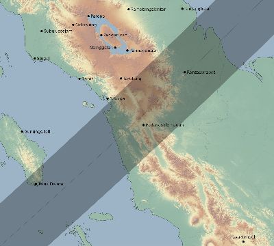 Map of the eclipse path across Indonesia on 04/20/2805