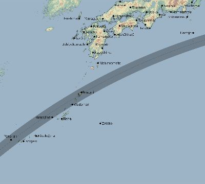 Map of the eclipse path across Japan on 04/20/2805