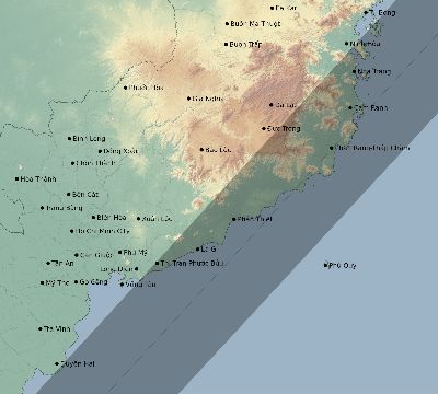 Map of the eclipse path across Vietnam on 04/20/2805